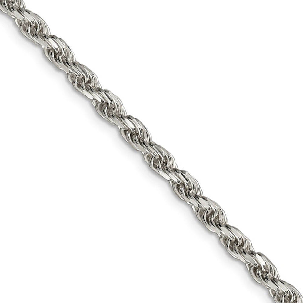 3.5mm Sterling Silver, Diamond Cut Solid Rope Chain Necklace