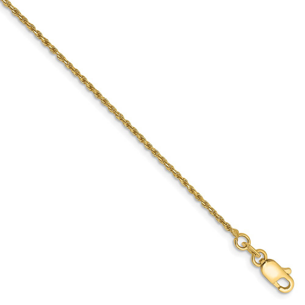 1.15mm, 14k Yellow Gold, Diamond Cut Rope Chain Anklet