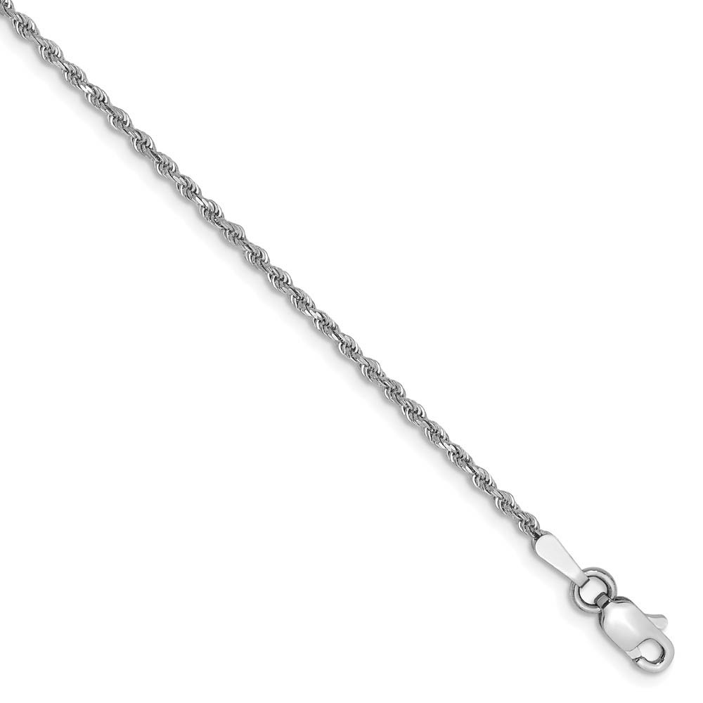1.5mm, 14k White Gold, Diamond Cut Solid Rope Chain Bracelet