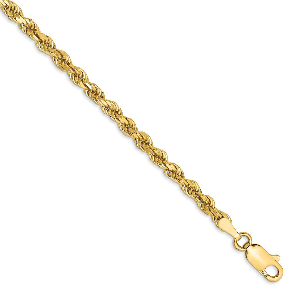 3.25mm, 14k Yellow Gold, Diamond Cut Solid Rope Chain Bracelet