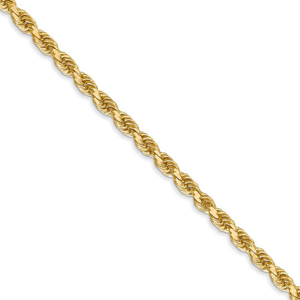 3.25mm, 14k Yellow Gold, Diamond Cut Solid Rope Chain Necklace, 16 In.