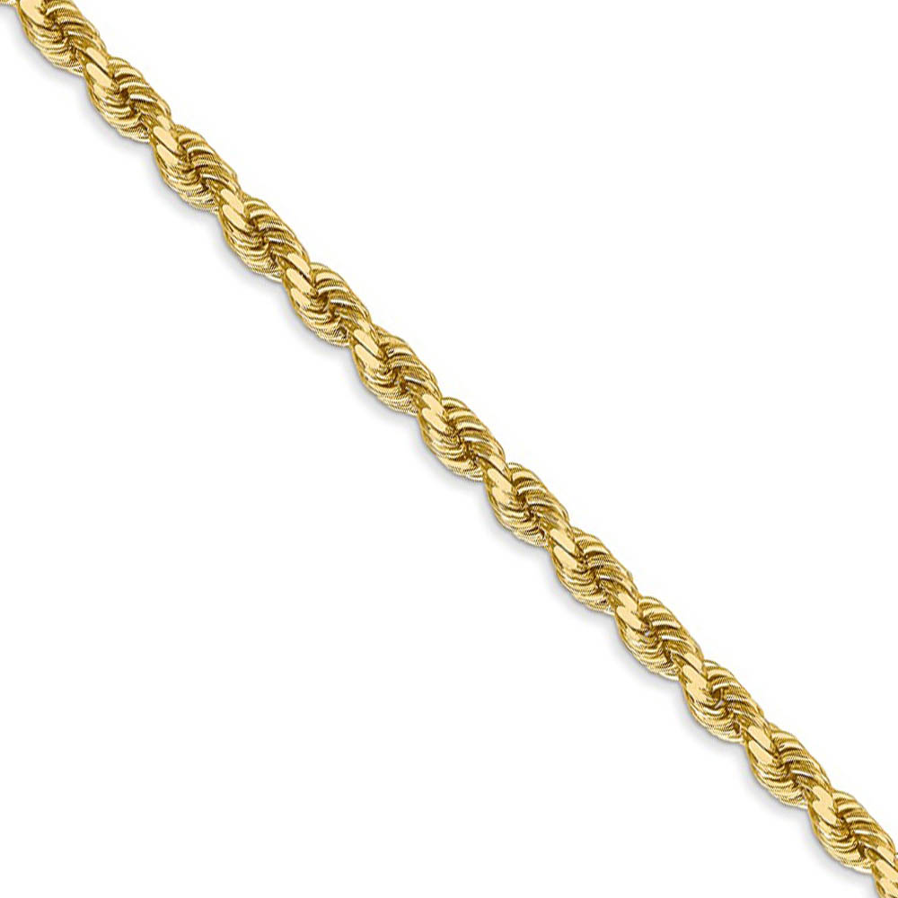 3.5mm, 14k Yellow Gold, Diamond Cut Solid Rope Chain Necklace
