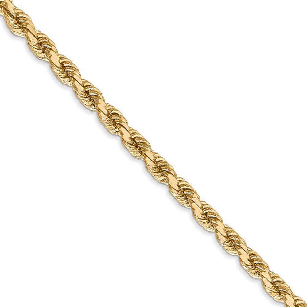 4mm, 14k Yellow Gold, Diamond Cut Solid Rope Chain Necklace, 16 Inch