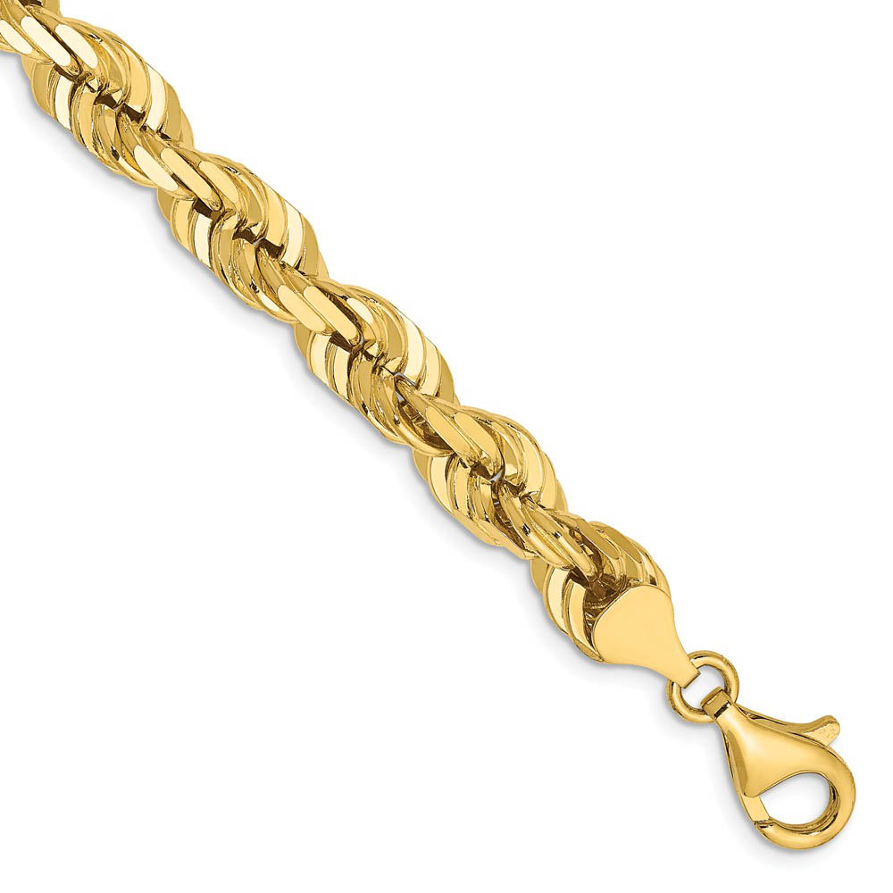 Men's 7mm, 14k Yellow Gold, Diamond Cut Rope Chain Bracelet
