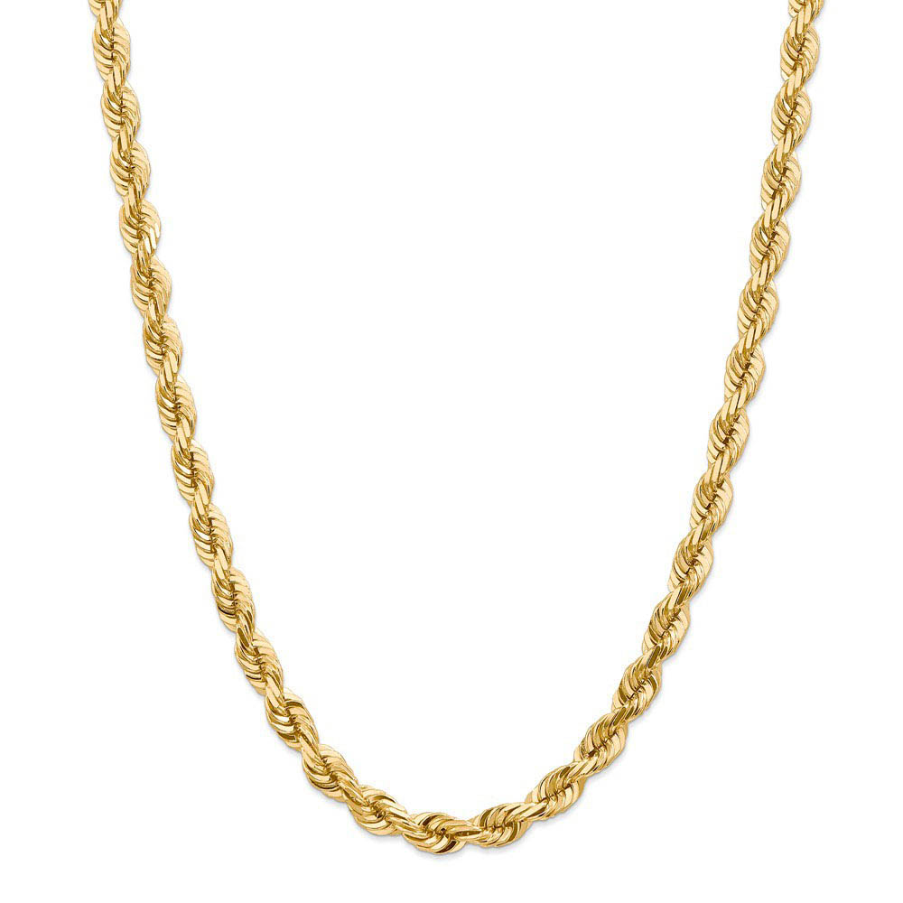 Men's 7mm, 14k Yellow Gold, D/C Solid Rope Chain Necklace