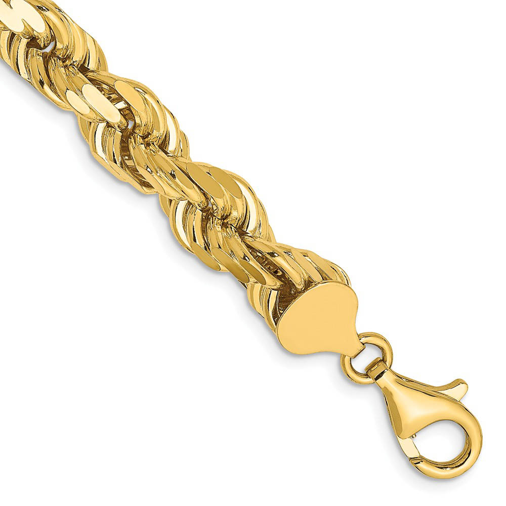 Men's 8mm, 14k Yellow Gold, Diamond Cut Rope Chain Bracelet
