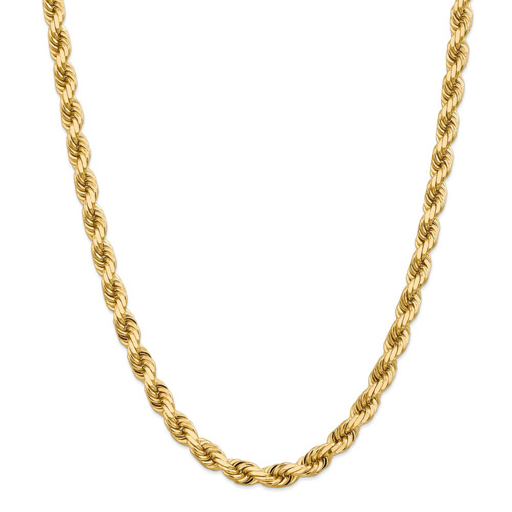 Men's 8mm, 14k Yellow Gold, D/C Solid Rope Chain Necklace