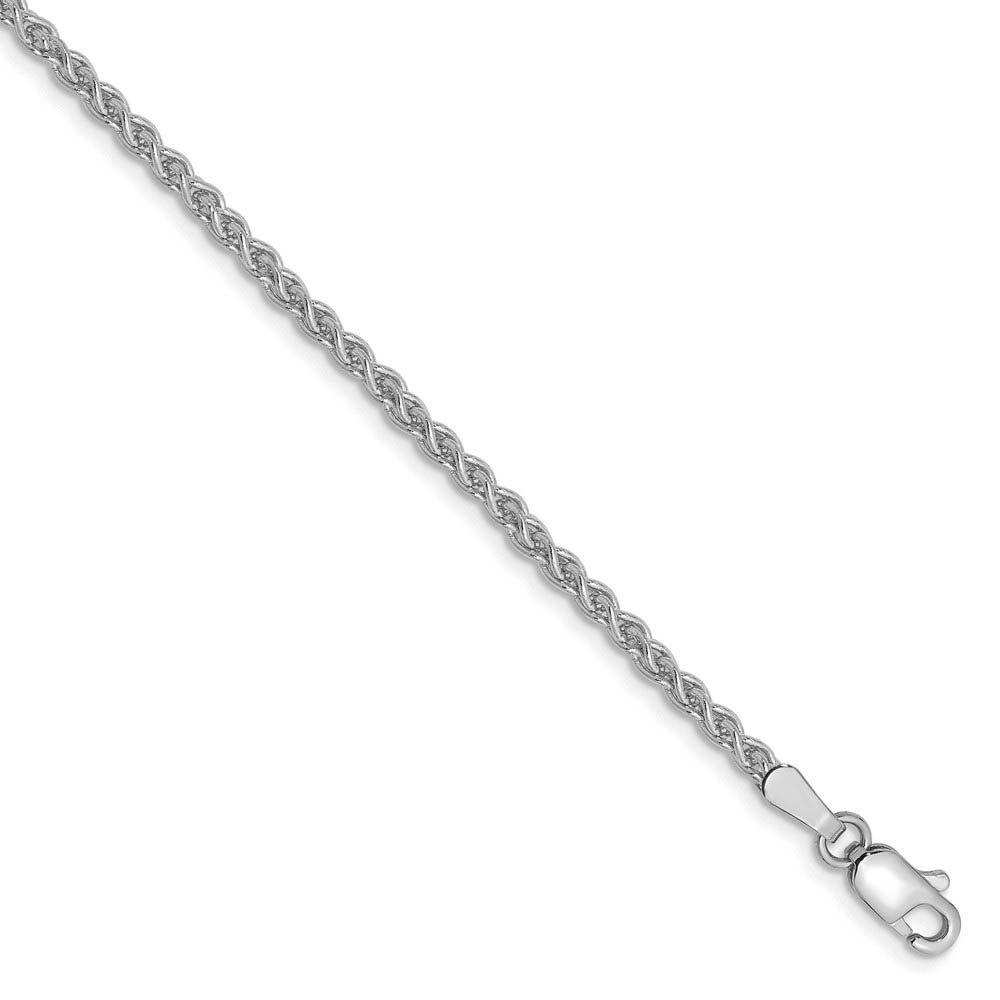 2mm, 14k White Gold, Solid Spiga Chain Anklet or Bracelet, 9 Inch