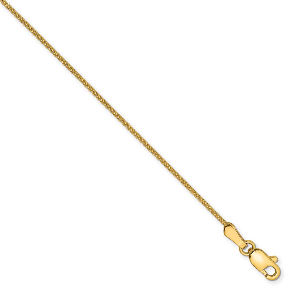 1mm, 14k Yellow Gold, Diamond Cut Solid Spiga Chain Anklet, 9 Inch