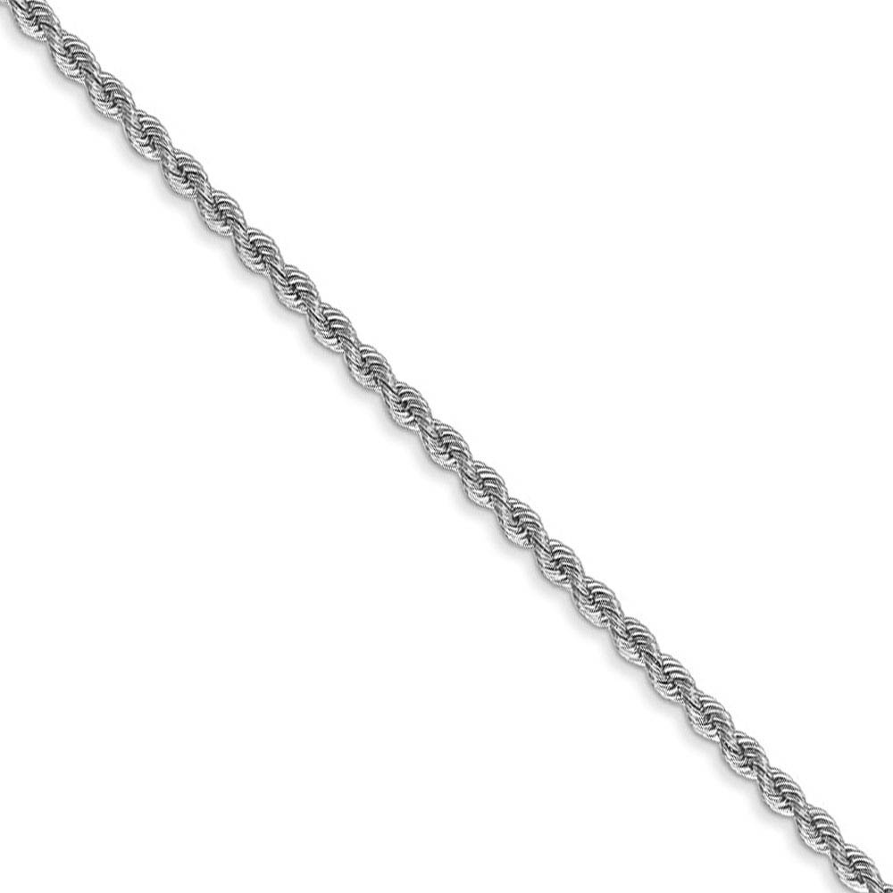 2mm, 14k White Gold, Handmade Solid Rope Chain Necklace, 16 Inch