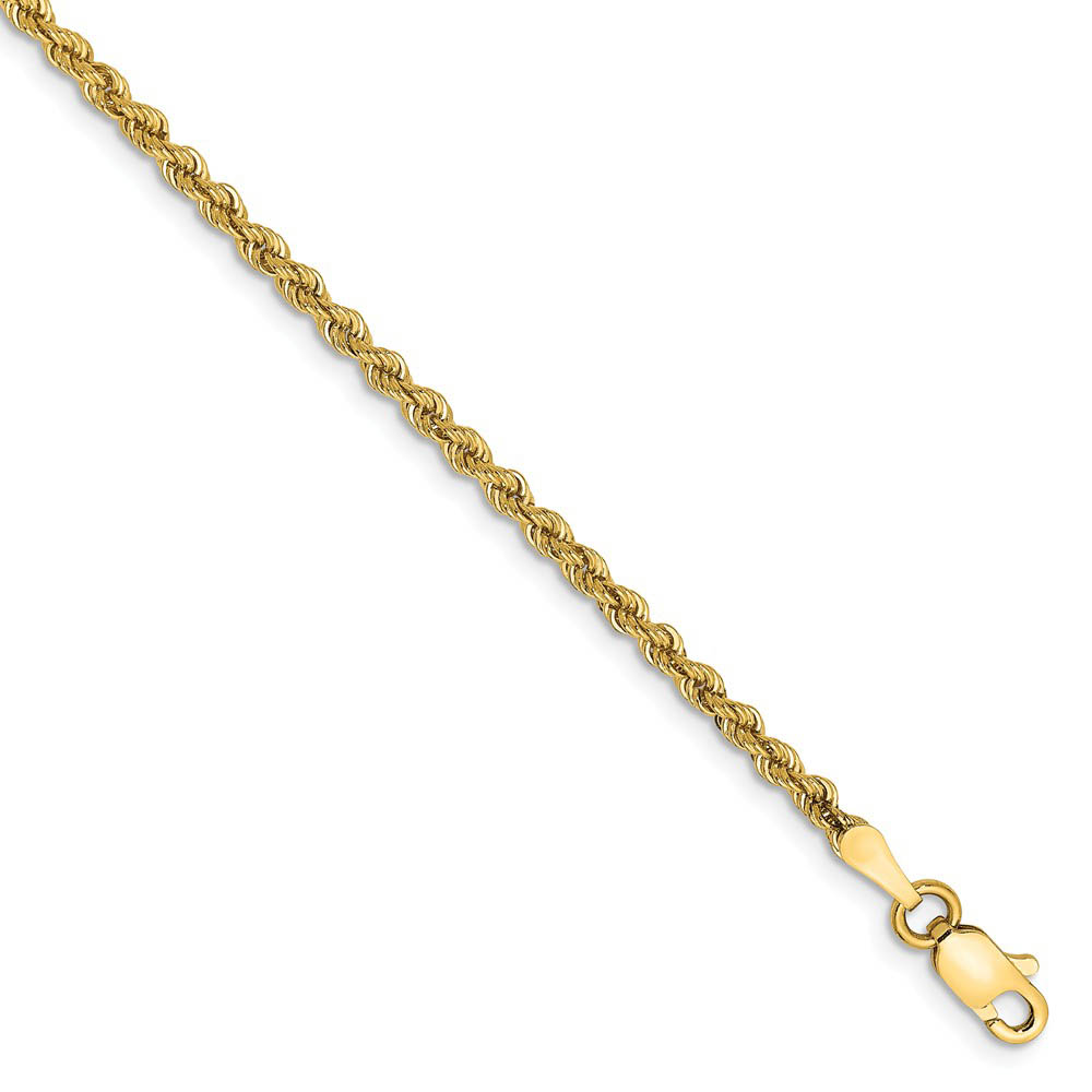 2.25mm, 14k Yellow Gold, Handmade Solid Rope Chain Anklet, 9 Inch