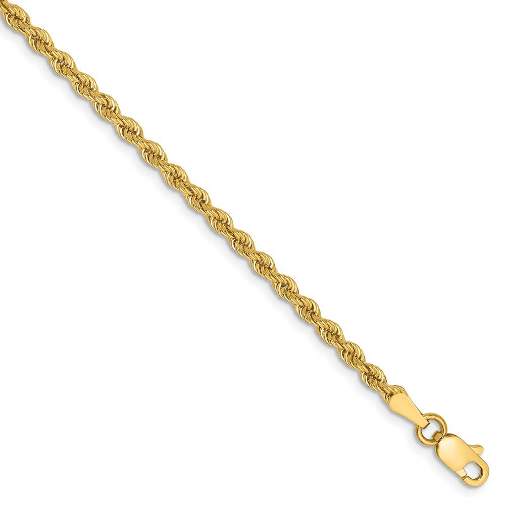 2.5mm, 14k Yellow Gold, Handmade Solid Rope Chain Anklet, 10 Inch