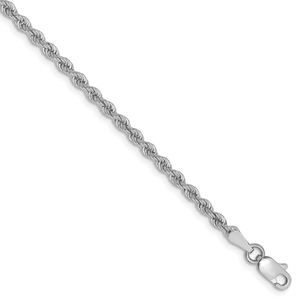 2.5mm, 14k White Gold, Handmade Solid Rope Chain Bracelet