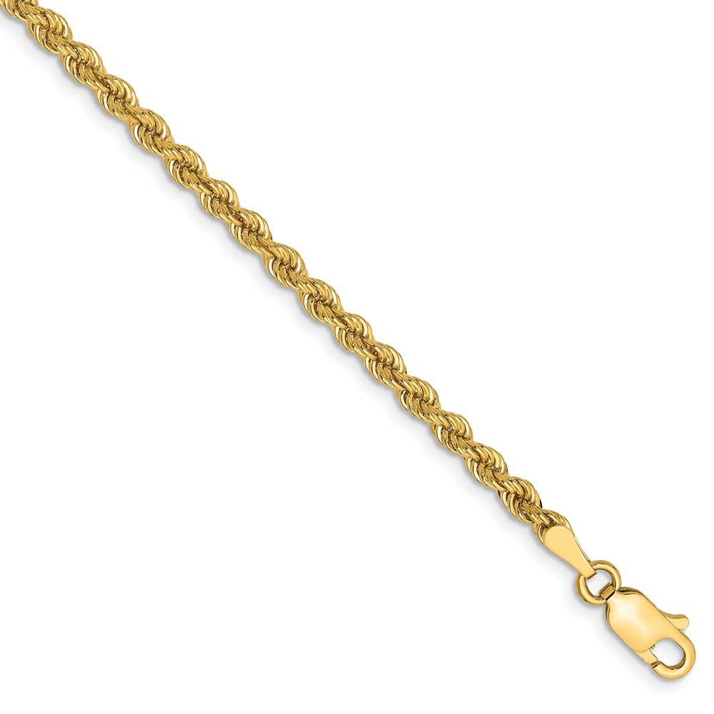 2.75mm 14k Yellow Gold, Solid Rope Chain Anklet or Bracelet, 9 Inch