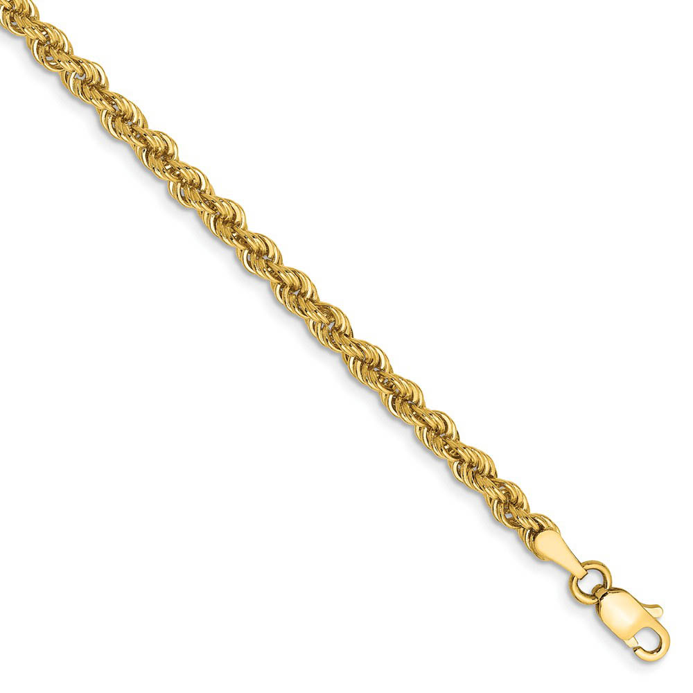 3mm, 14k Yellow Gold, Handmade Solid Rope Chain Bracelet