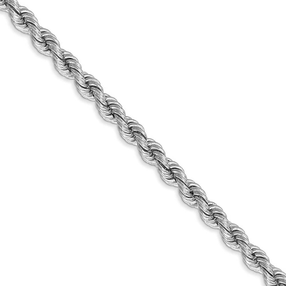 4mm, 14k White Gold, Handmade Solid Rope Chain Bracelet, 8 Inch