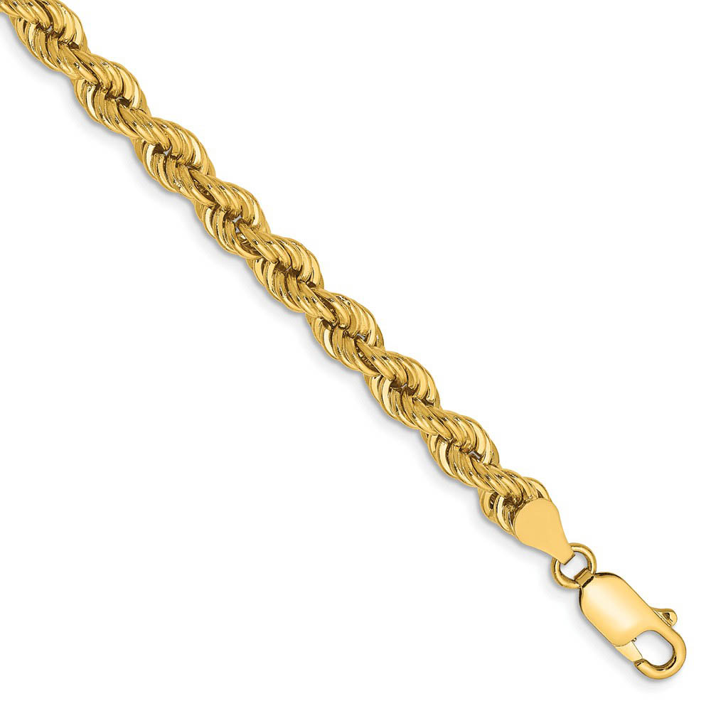 5mm, 14k Yellow Gold, Handmade Solid Rope Chain Bracelet, 7 Inch