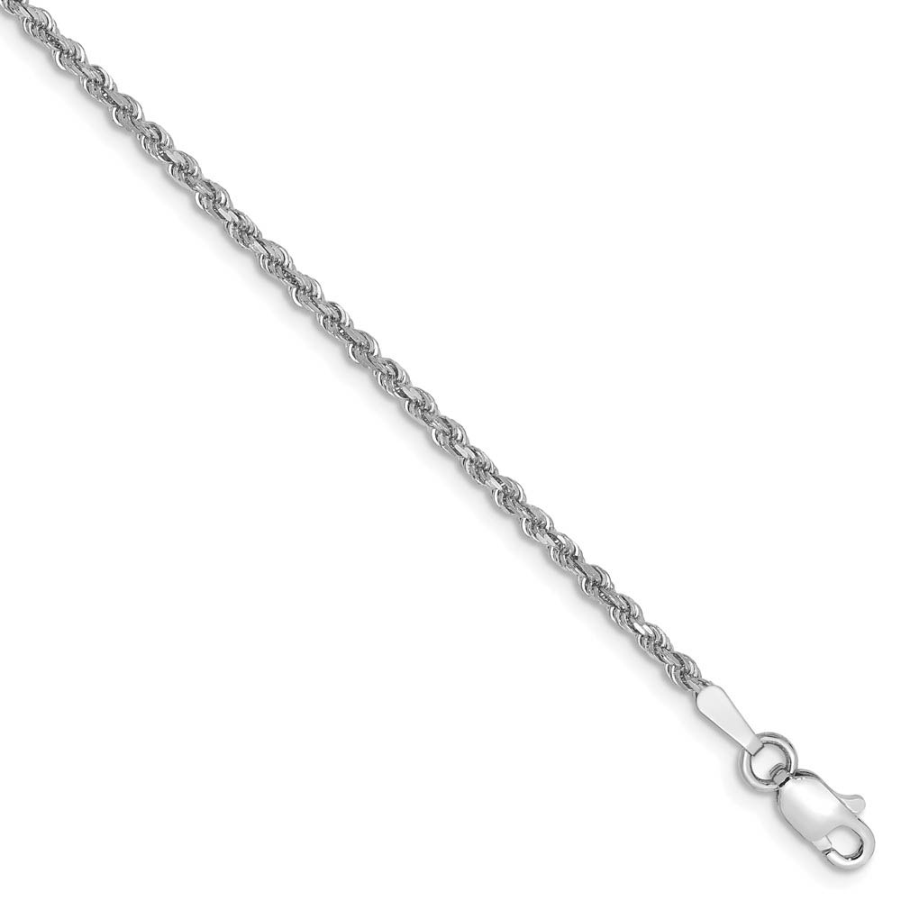 1.8mm, 14k White Gold, Diamond Cut Solid Rope Chain Anklet