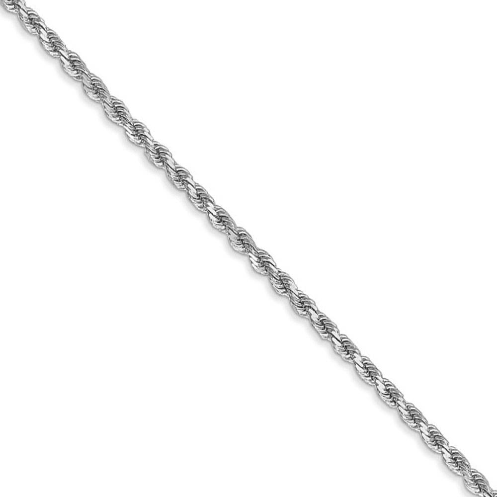 2mm, 14k White Gold, Diamond Cut Solid Rope Chain Necklace, 16 Inch