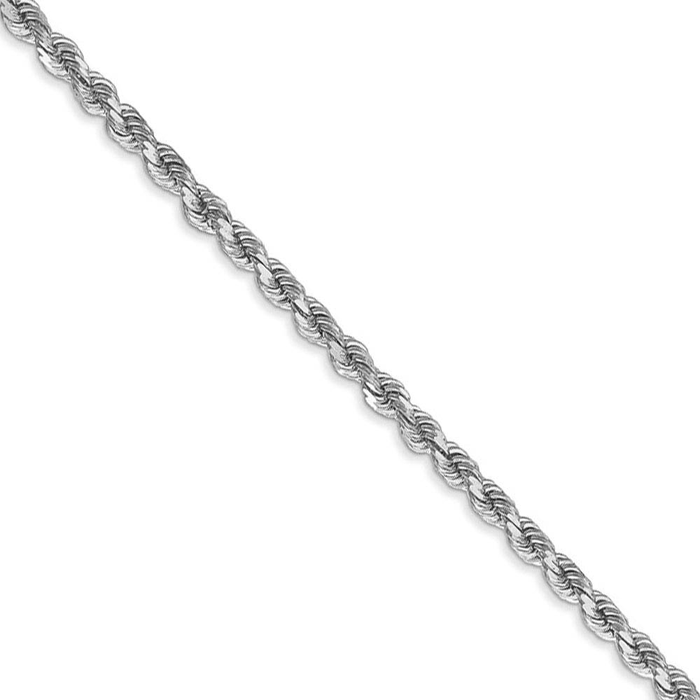 2.75mm, 14k White Gold, Diamond Cut Solid Rope Chain Necklace, 16 Inch