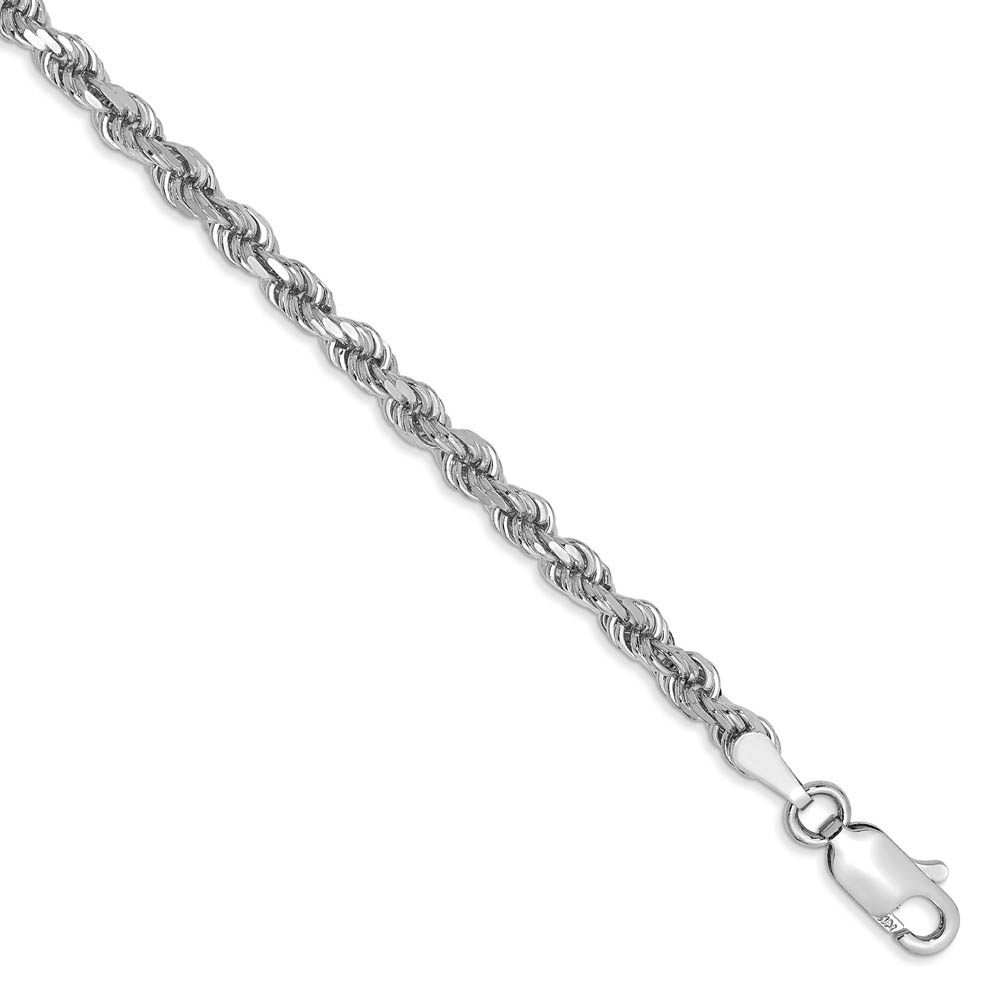 3mm, 14k White Gold, D/C Solid Rope Chain Anklet or Bracelet