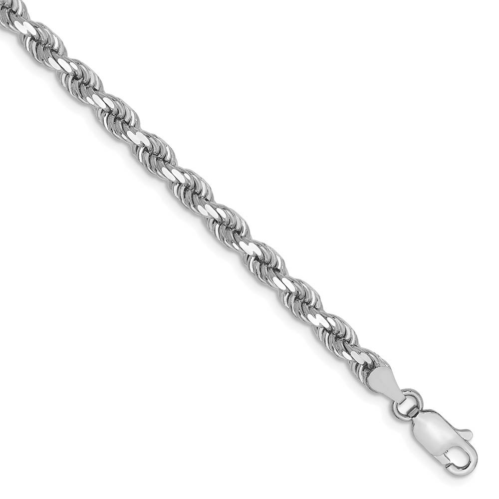 4mm, 14k White Gold, Diamond Cut Solid Rope Chain Bracelet