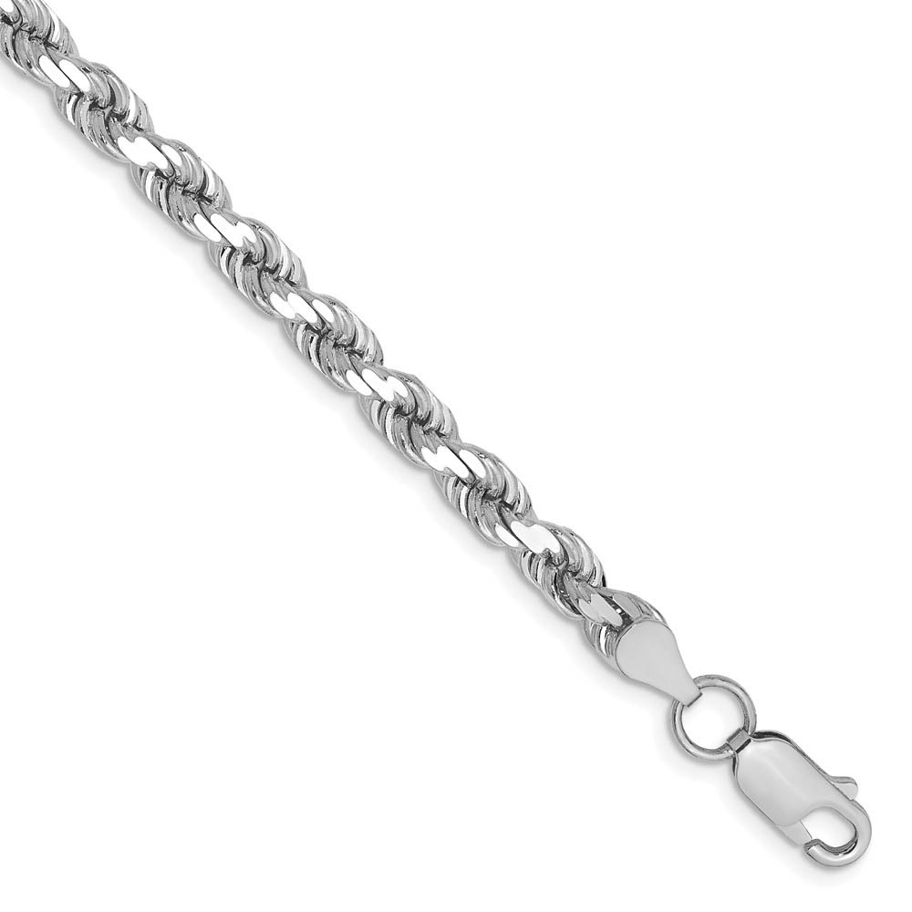 4.5mm, 14k White Gold, Diamond Cut Solid Rope Chain Bracelet, 7 Inch