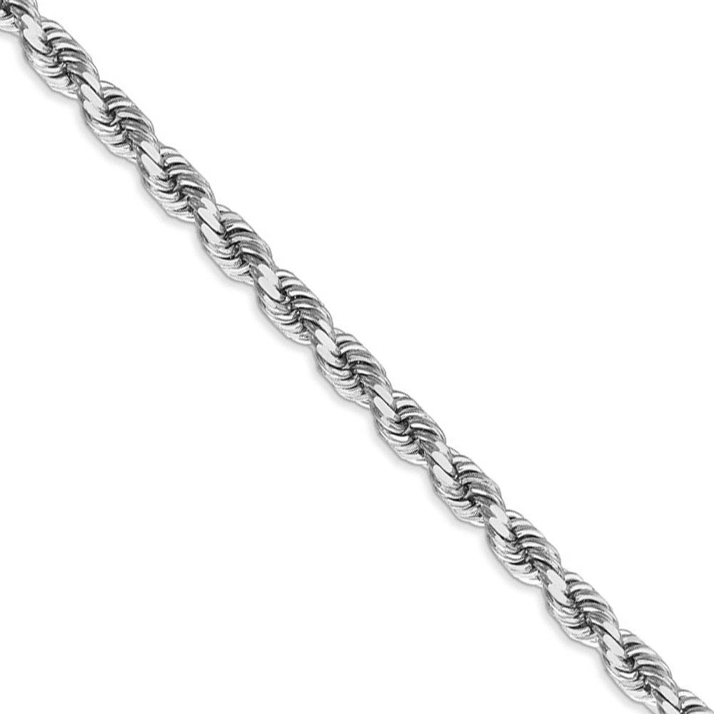 4.5mm, 14k White Gold, Diamond Cut Solid Rope Chain Necklace, 18 Inch