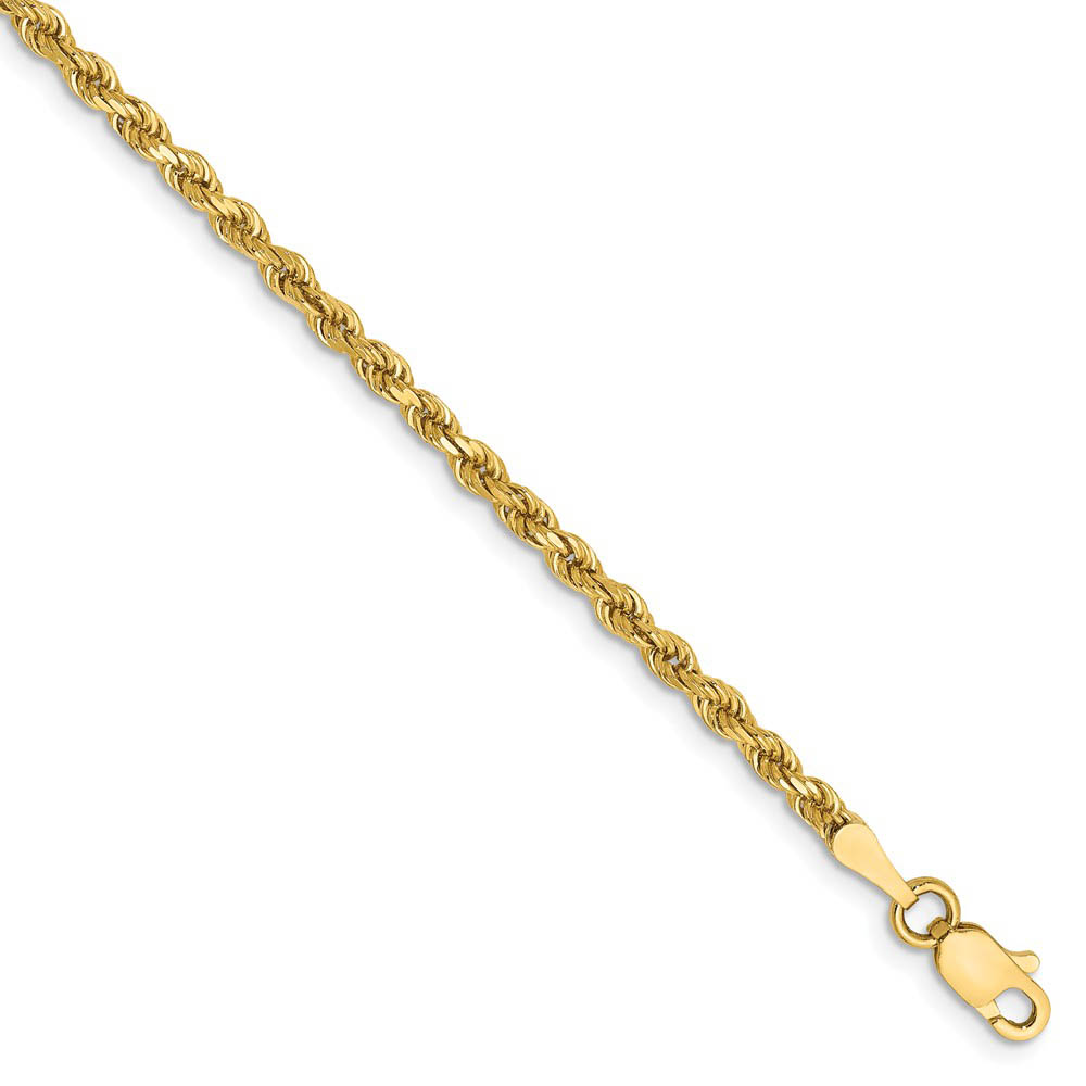 2.25mm, 14k Yellow Gold, Diamond Cut Solid Rope Chain Anklet