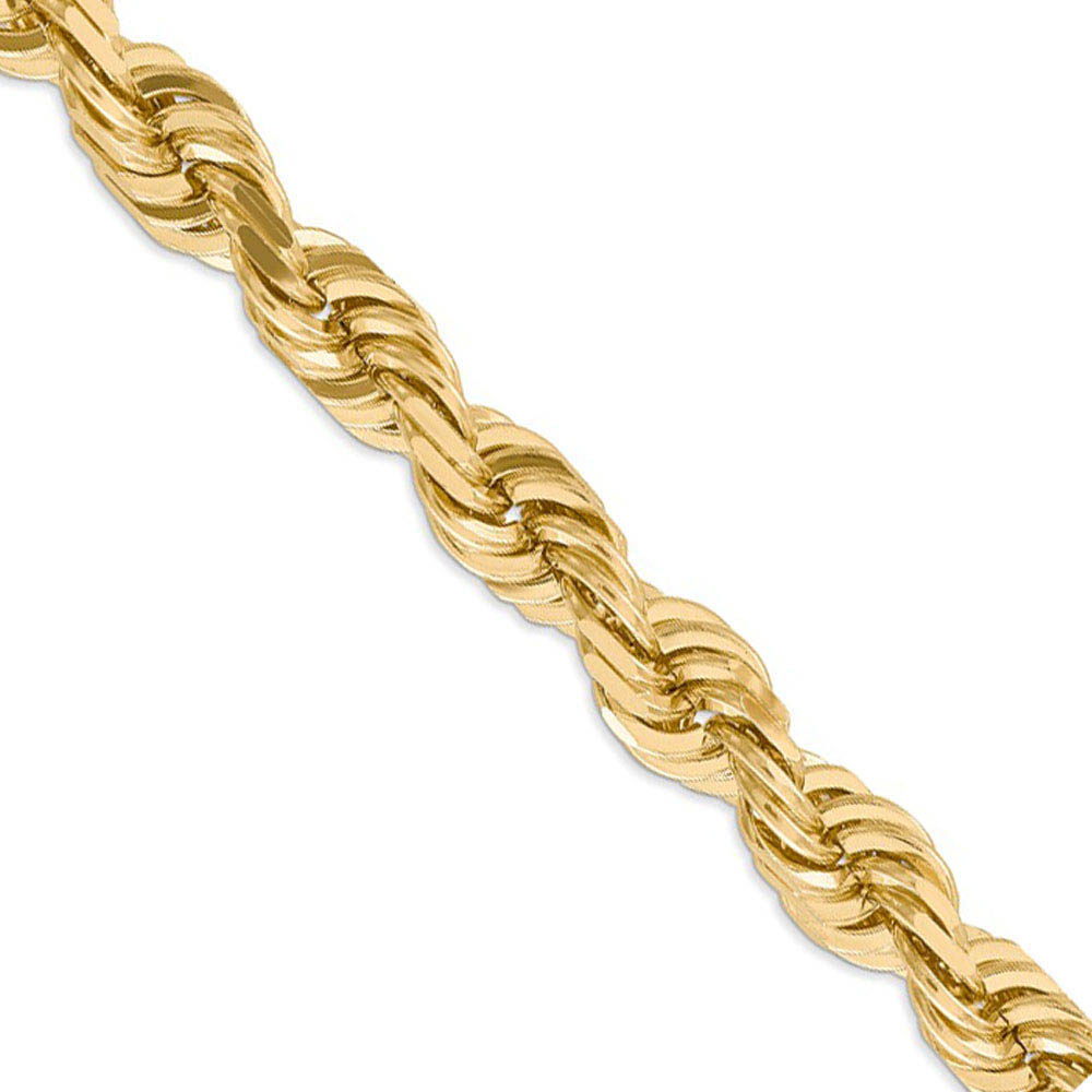 Men's 10mm, 14k Yellow Gold, Diamond Cut Solid Rope Chain Necklace