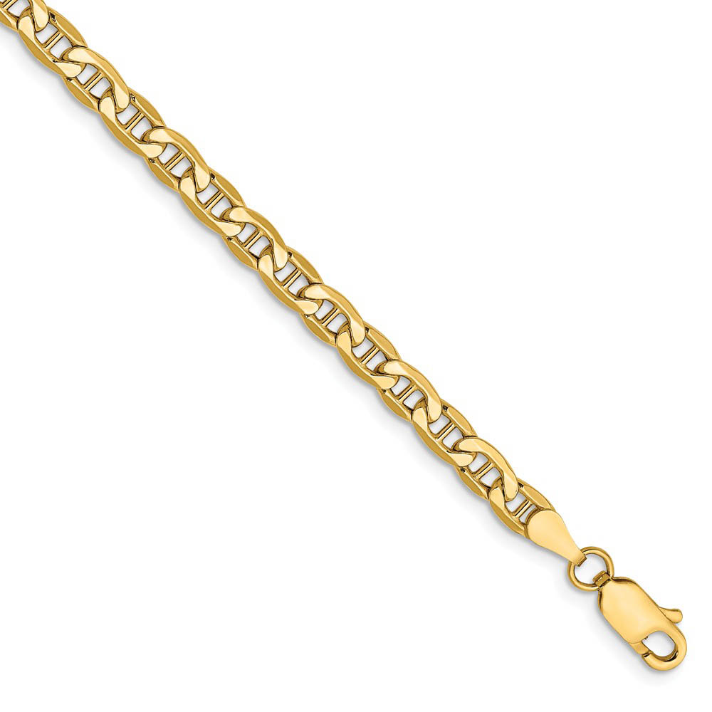 4mm, 14k Yellow Gold, Hollow Anchor Link Chain Bracelet, 7 Inch