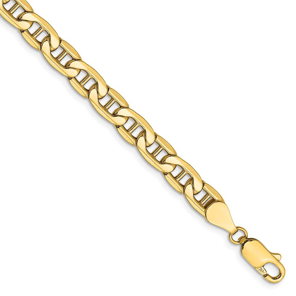 5.5mm, 14k Yellow Gold, Hollow Anchor Link Chain Bracelet, 7 Inch