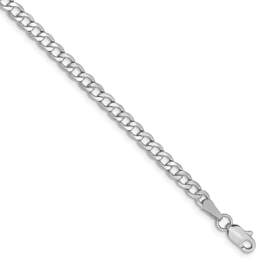 3.35mm, 14k White Gold, Hollow Curb Link Chain Bracelet