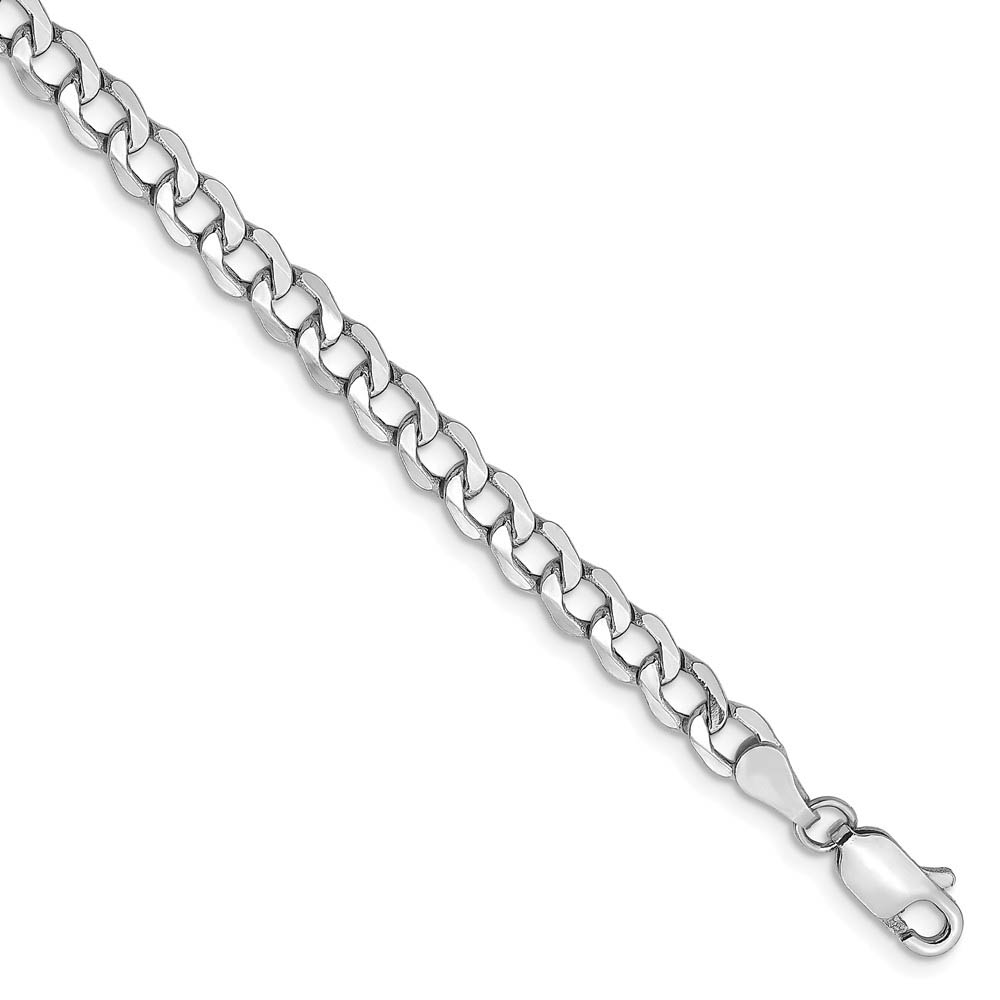 4.3mm, 14k White Gold, Hollow Curb Link Chain Bracelet, 7 Inch