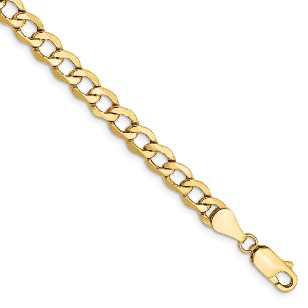 5.25mm, 14k Yellow Gold, Hollow Curb Link Chain Bracelet, 7 Inch