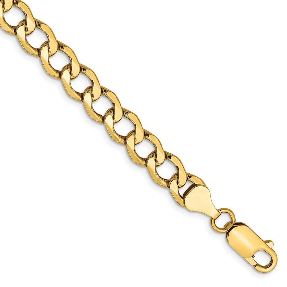 Men&#039;s 6.5mm, 14k Yellow Gold, Hollow Curb Link Chain Bracelet