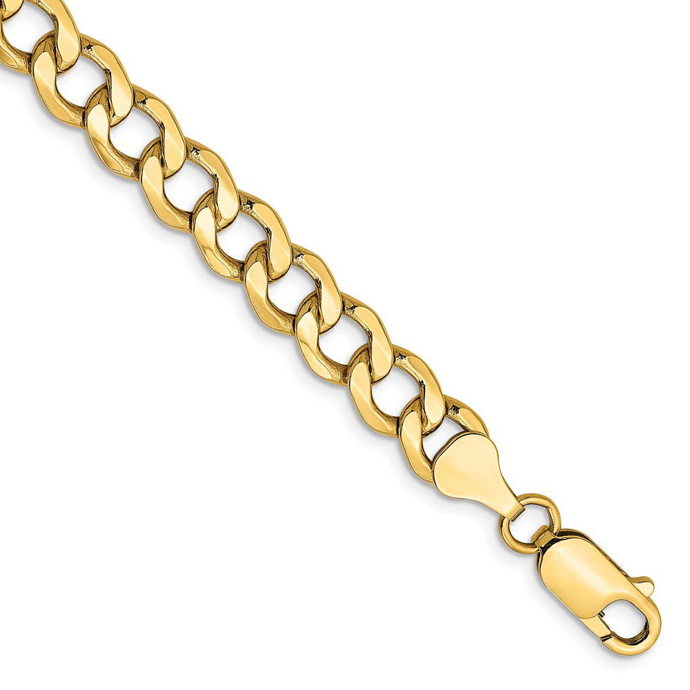 Men&#039;s 7mm, 14k Yellow Gold, Hollow Curb Link Chain Bracelet