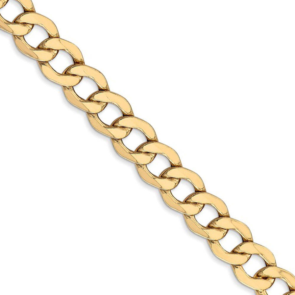 Men&#039;s 7mm, 14k Yellow Gold, Hollow Curb Link Chain Necklace, 18 Inch