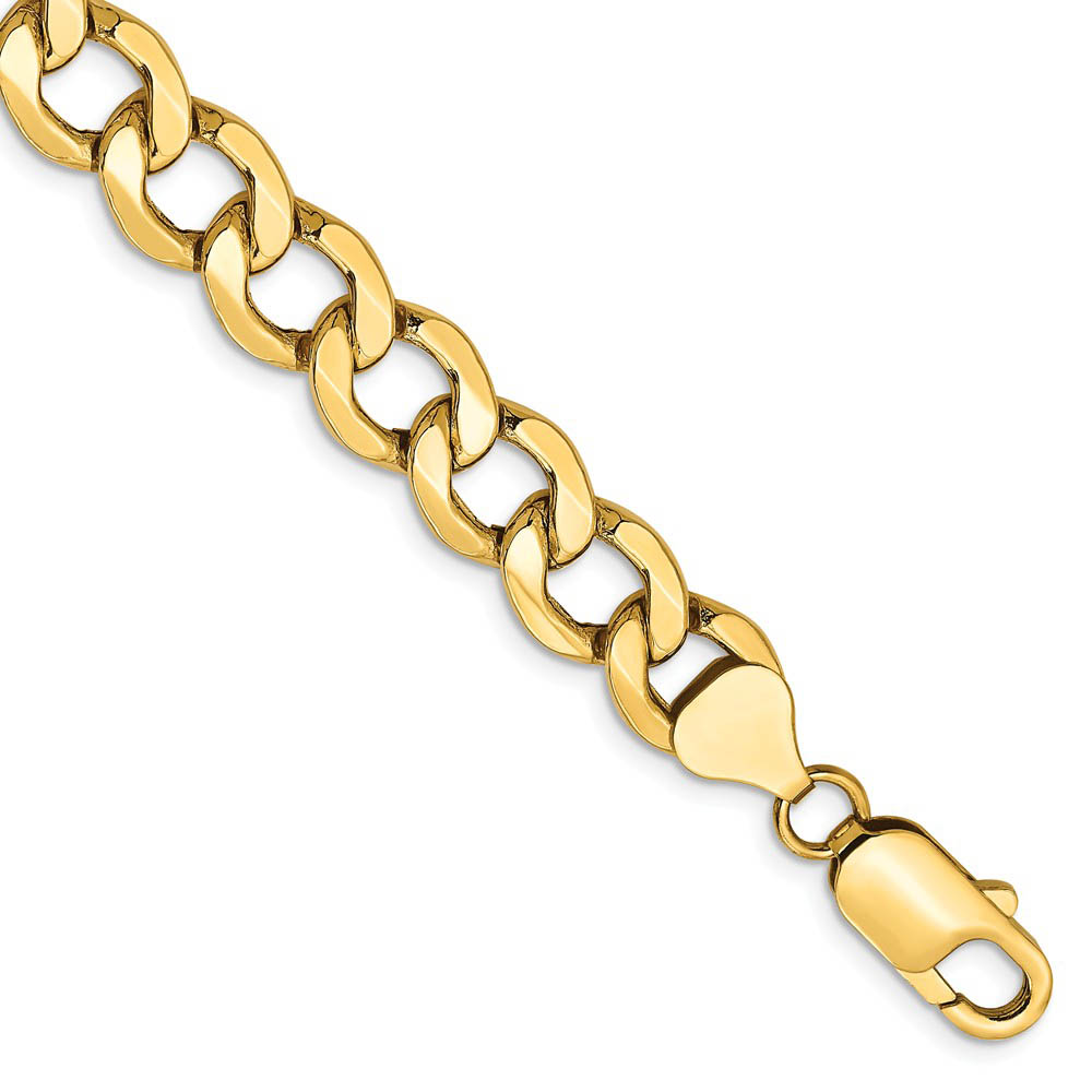 Men&#039;s 8mm, 14k Yellow Gold, Hollow Curb Link Chain Bracelet, 7 Inch