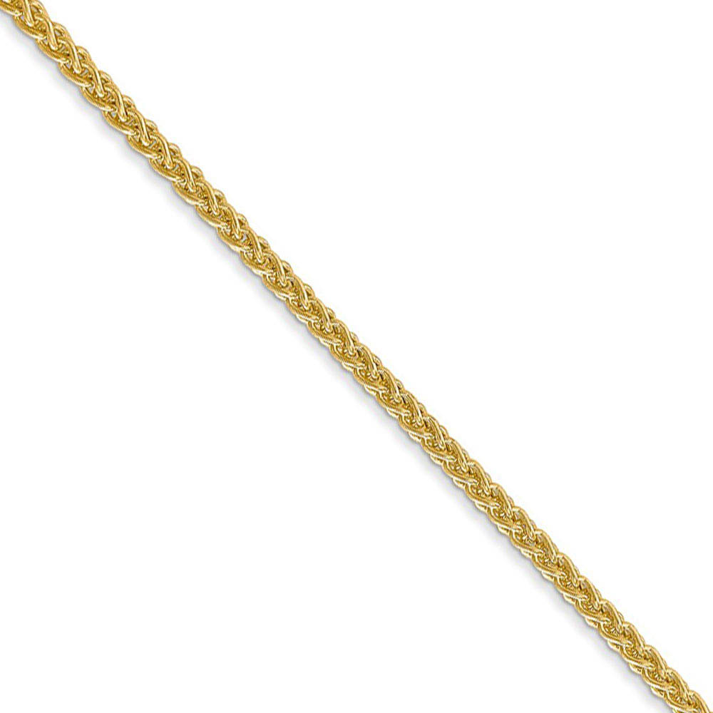 2mm, 14k Yellow Gold, Hollow Wheat Chain Necklace, 16 Inch