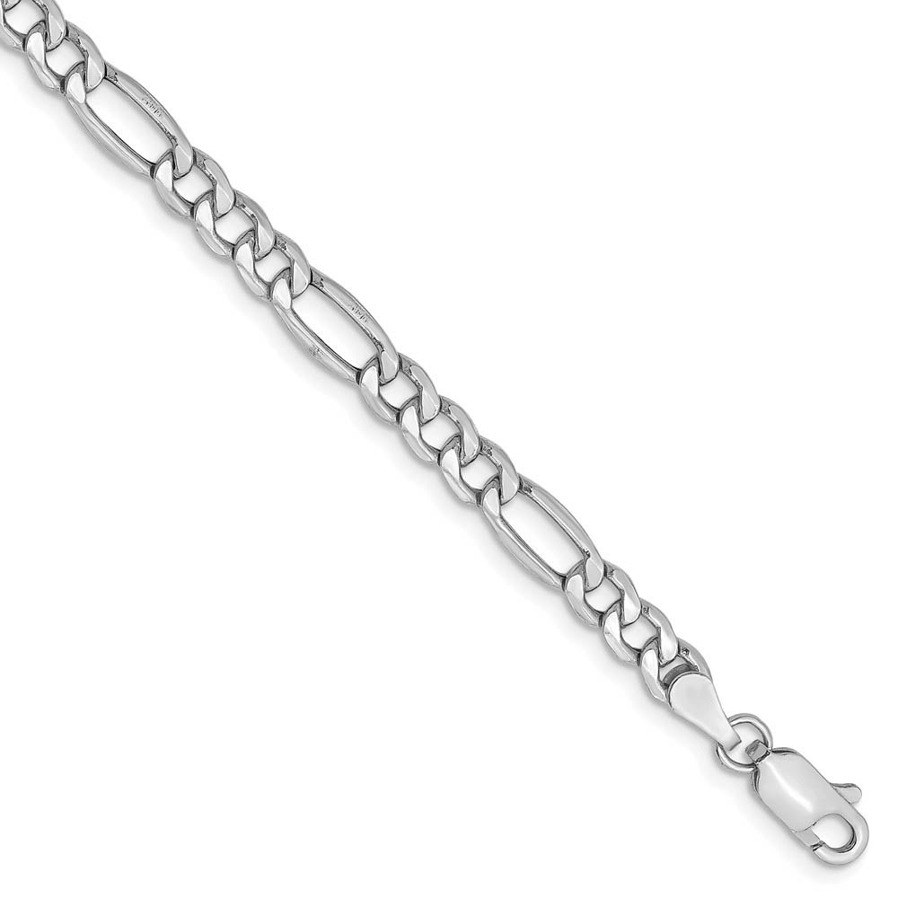 4.5mm, 14k White Gold, Hollow Figaro Chain Bracelet, 7 Inch