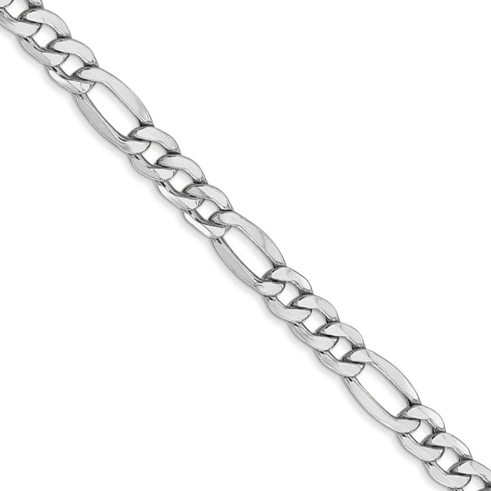 5.35mm, 14k White Gold, Hollow Figaro Chain Necklace, 16 Inch