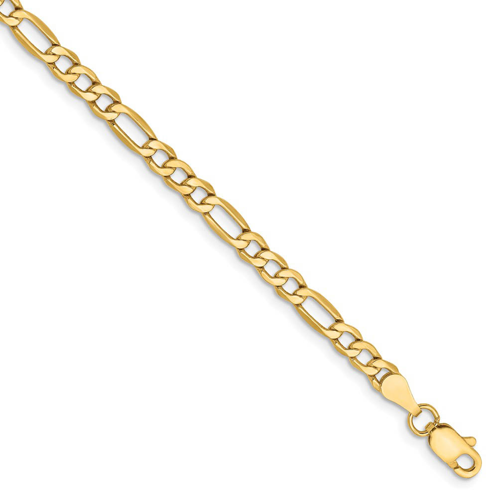 3.5mm, 14k Yellow Gold, Hollow Figaro Chain Bracelet
