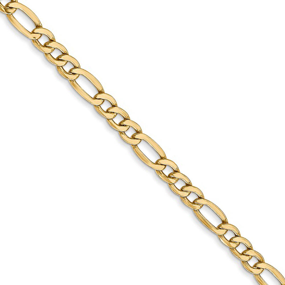 3.5mm, 14k Yellow Gold, Hollow Figaro Chain Necklace