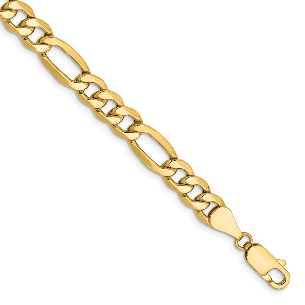 Men&#039;s 6.25mm, 14k Yellow Gold, Hollow Figaro Chain Bracelet