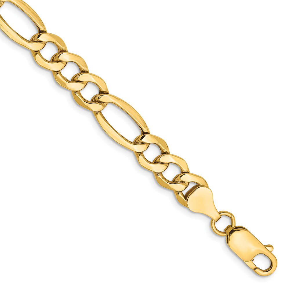 Men&#039;s 7.3mm, 14k Yellow Gold, Hollow Figaro Chain Bracelet, 7 Inch