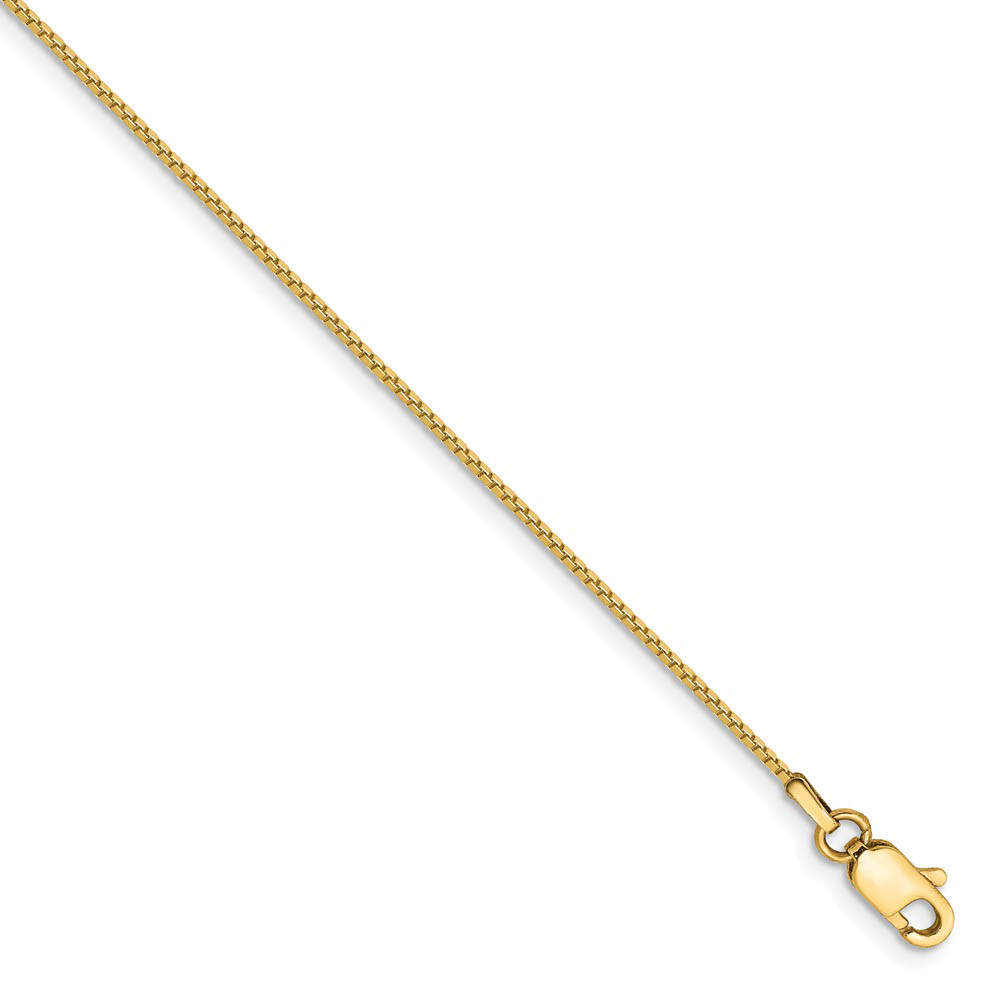 0.9mm, 14k Yellow Gold, Solid Box Chain Anklet