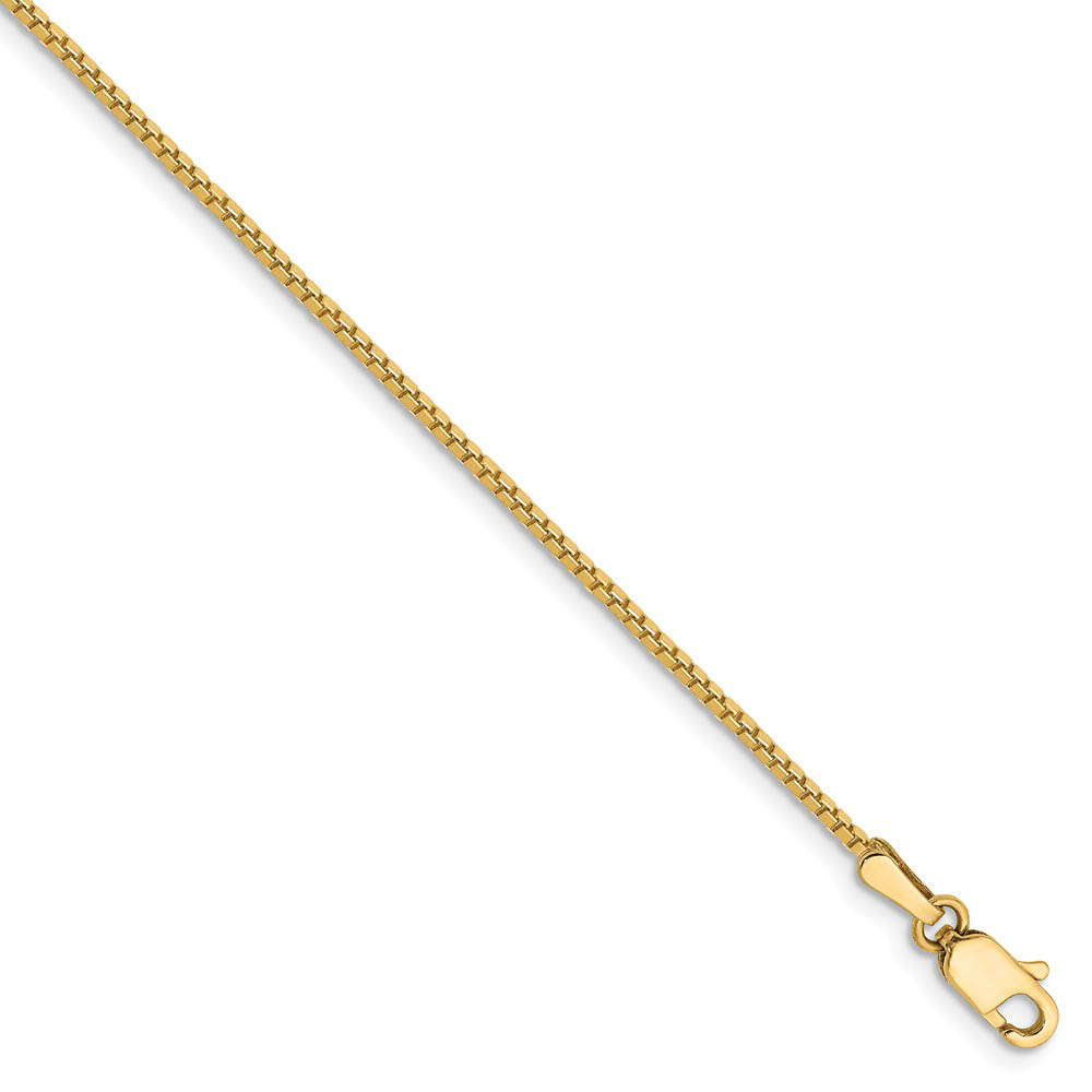 1.1mm, 14k Yellow Gold, Solid Box Chain Bracelet, 7 Inch