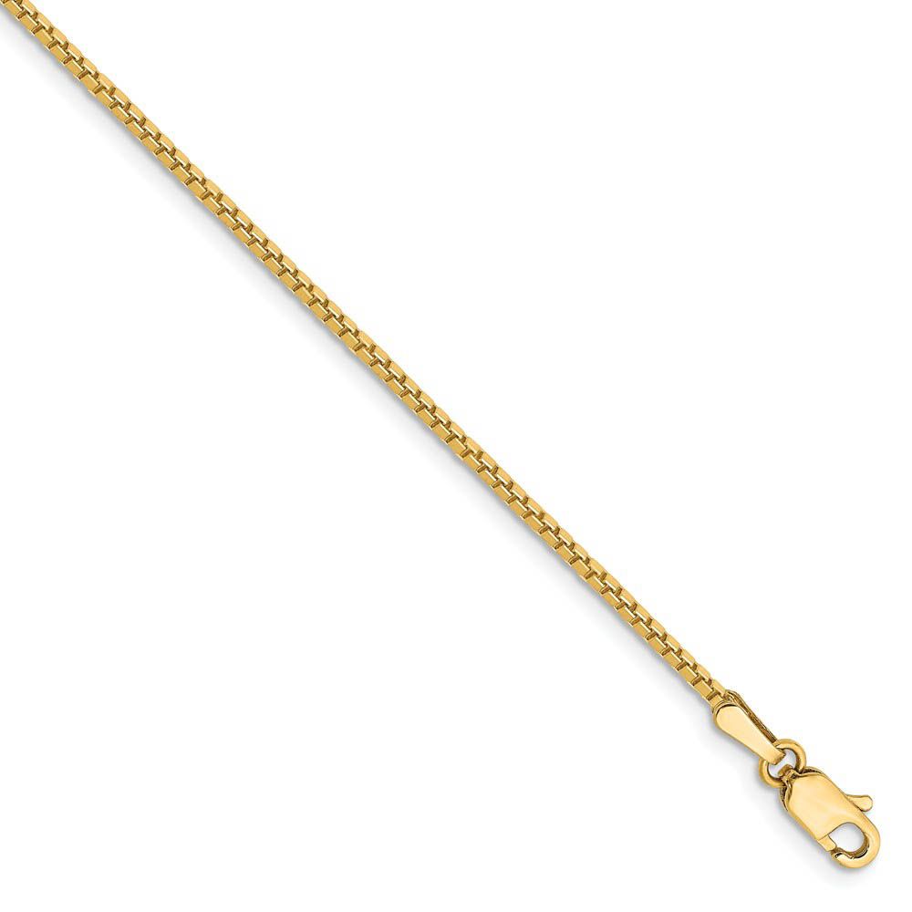 1.25mm, 14k Yellow Gold, Solid Box Chain Bracelet, 7 Inch