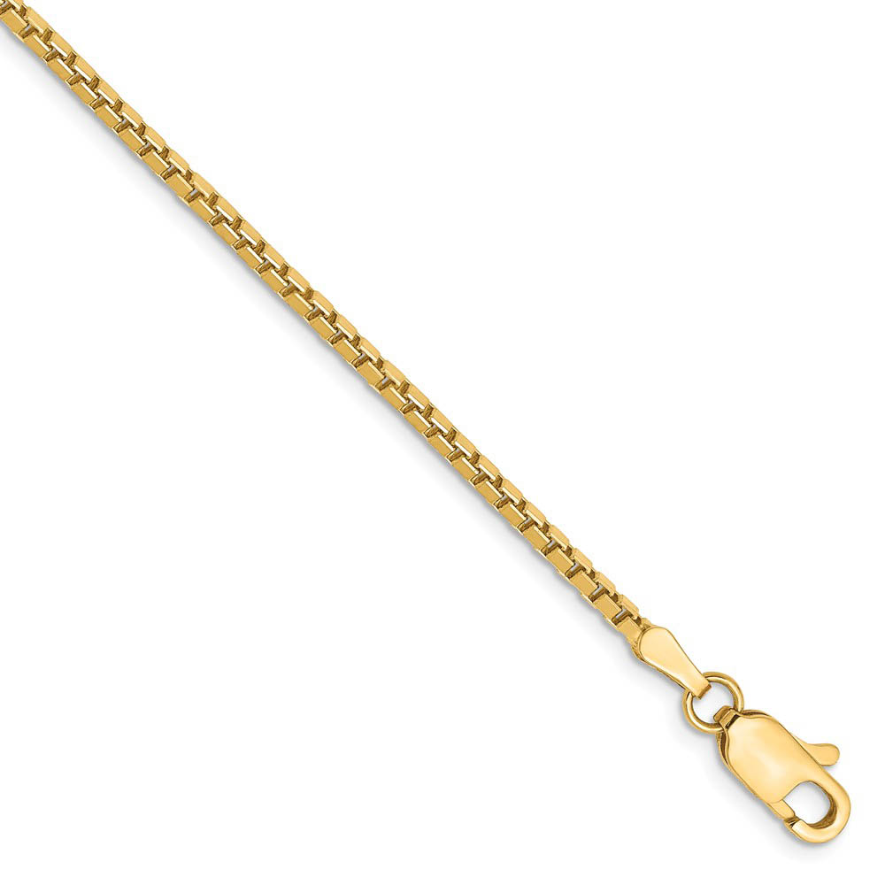 1.9mm, 14k Yellow Gold, Solid Box Chain Bracelet